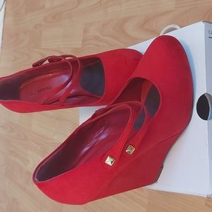 Call It Spring red suede wedge shoes